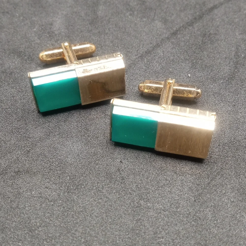 Vintage Cufflinks Green And Brown Adjustable Gold Tone By Kreisler Craft USA